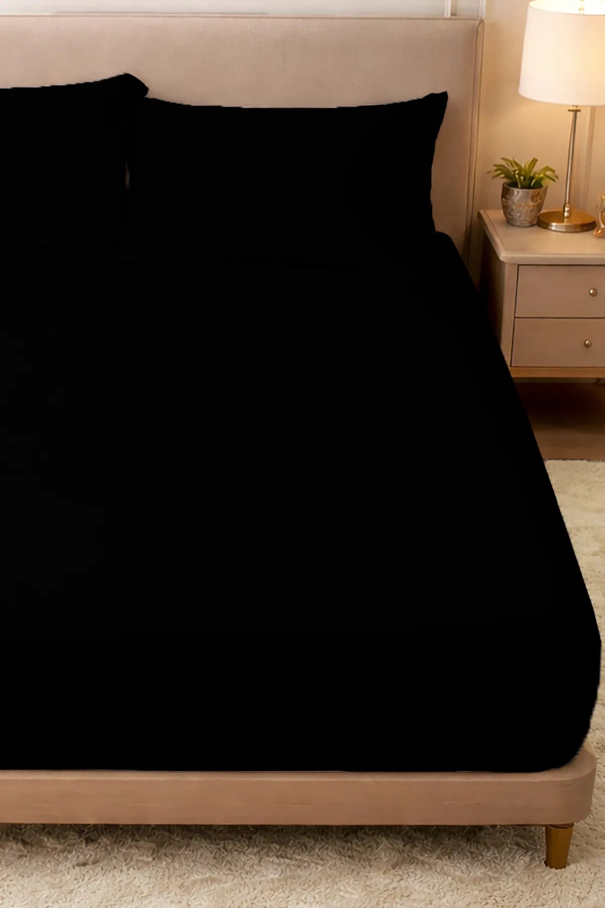 Lastikli Çarşaf %100 Pamuk Oeko-tex® Sertifikalı (Nevresim Kumaşından Üretilmiştir) 57 Tel Siyah