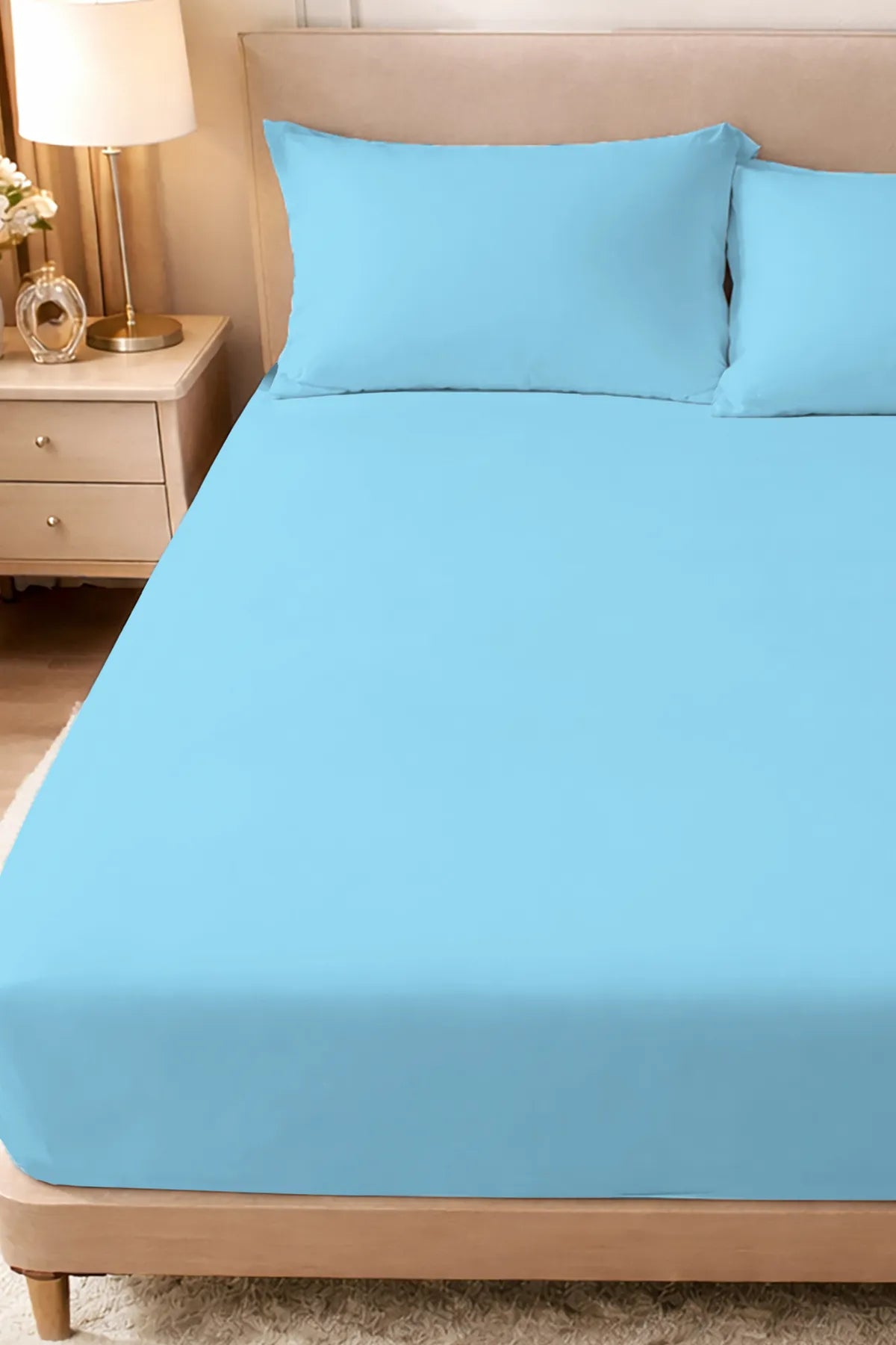 Lastikli Çarşaf %100 Pamuk Oeko-tex® Sertifikalı (Nevresim Kumaşından Üretilmiştir) 57 Tel Mavi