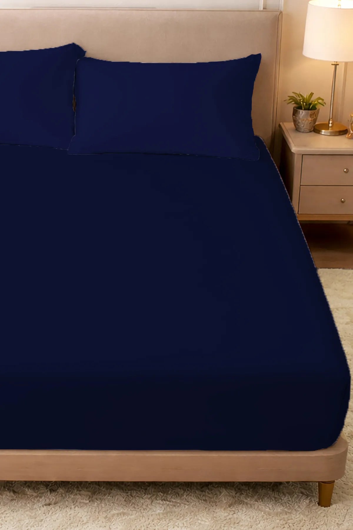 Lastikli Çarşaf %100 Pamuk Oeko-tex® Sertifikalı (Nevresim Kumaşından Üretilmiştir) 57 Tel Lacivert