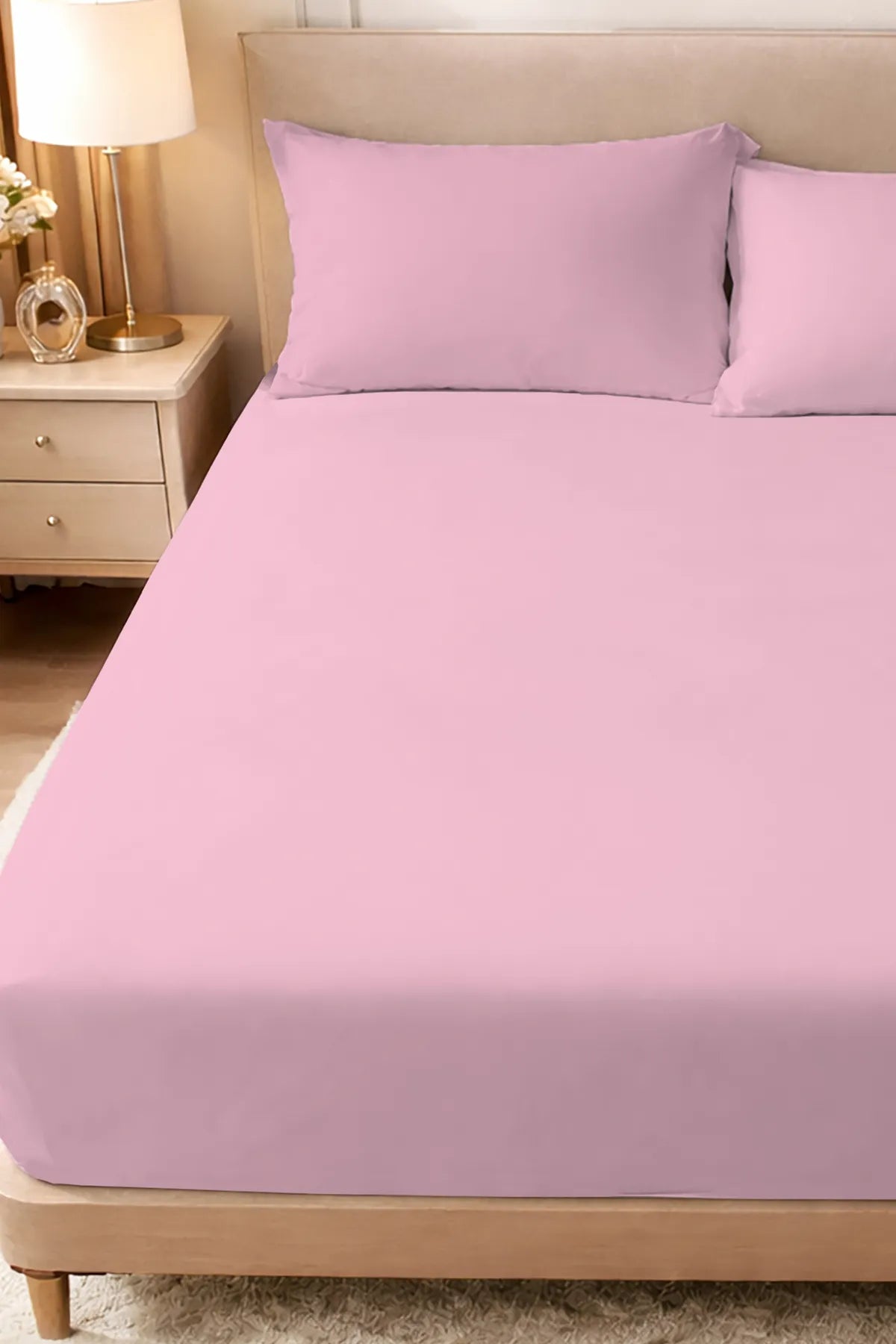 Lastikli Çarşaf %100 Pamuk Oeko-tex® Sertifikalı (Nevresim Kumaşından Üretilmiştir) 57 Tel Pembe