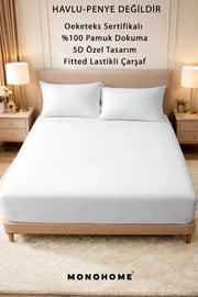 Lastikli Çarşaf %100 Pamuk Oeko-tex® Sertifikalı (Nevresim Kumaşından Üretilmiştir) 57 Tel Beyaz