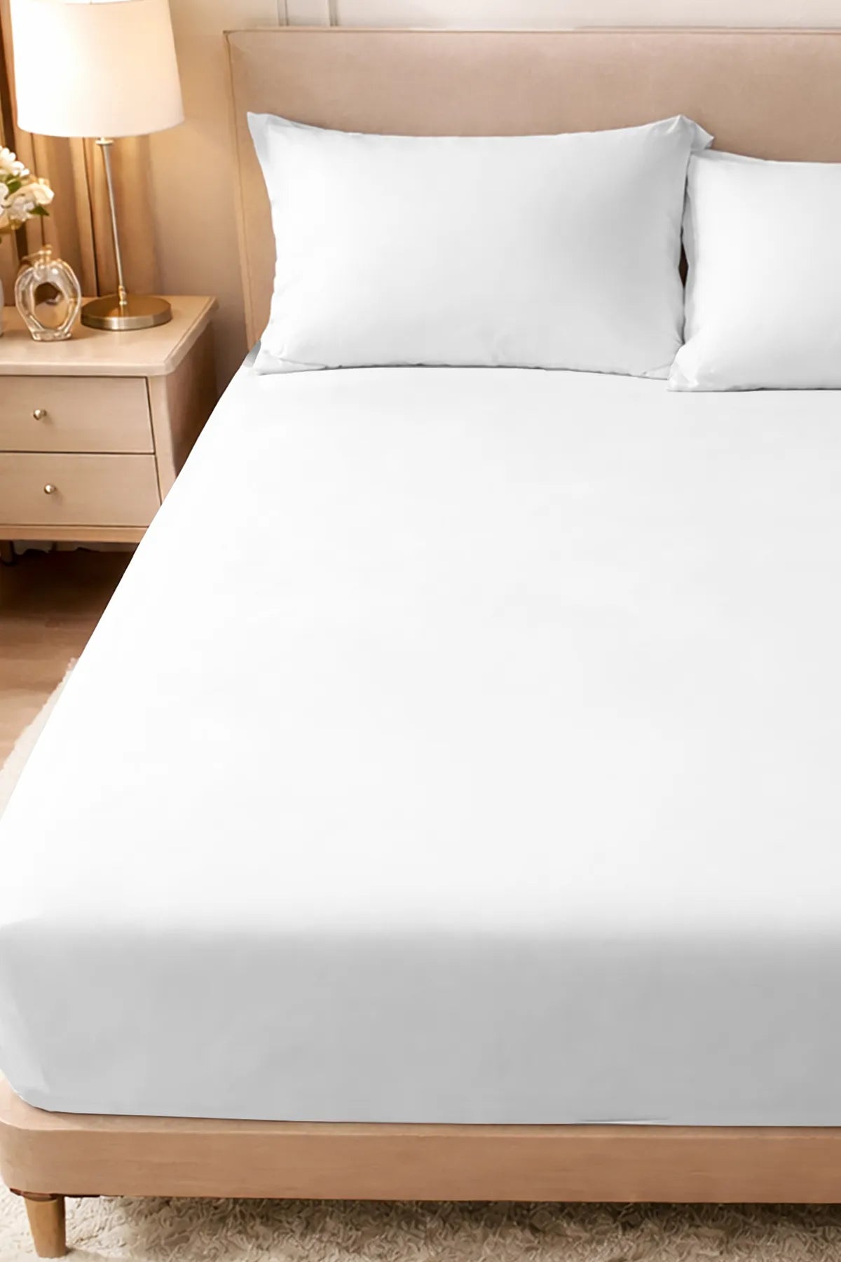 Lastikli Çarşaf %100 Pamuk Oeko-tex® Sertifikalı (Nevresim Kumaşından Üretilmiştir) 57 Tel Beyaz