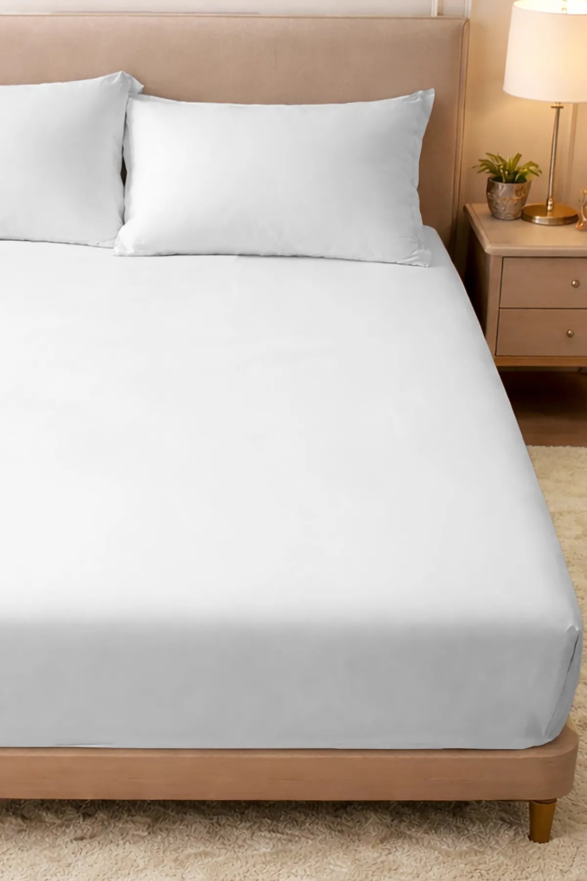 Lastikli Çarşaf %100 Pamuk Oeko-tex® Sertifikalı (Nevresim Kumaşından Üretilmiştir) 57 Tel Beyaz