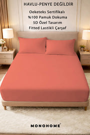 Lastikli Çarşaf %100 Pamuk Oeko-tex® Sertifikalı (Nevresim Kumaşından Üretilmiştir) 57 Tel Somon