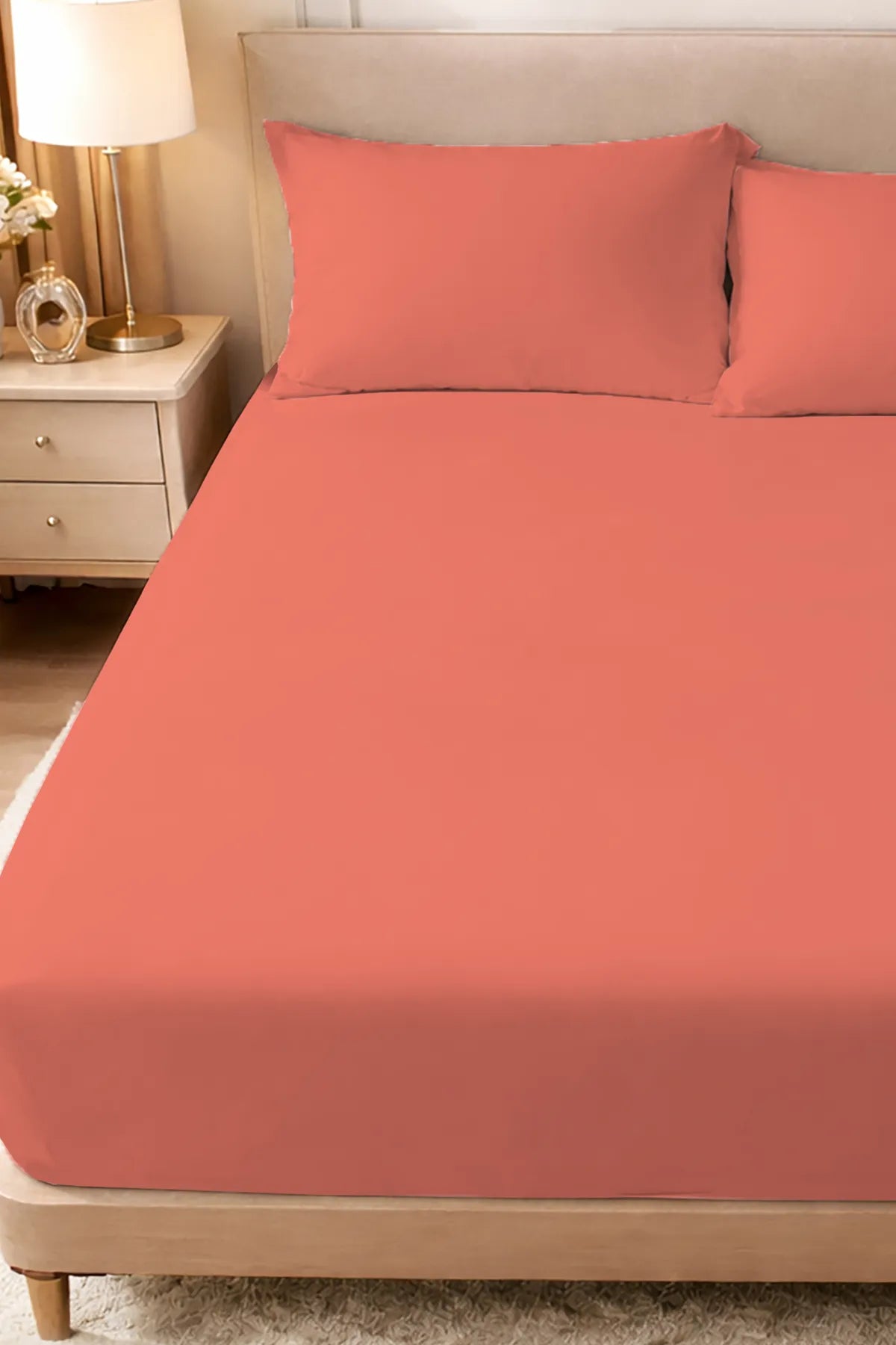 Lastikli Çarşaf %100 Pamuk Oeko-tex® Sertifikalı (Nevresim Kumaşından Üretilmiştir) 57 Tel Somon