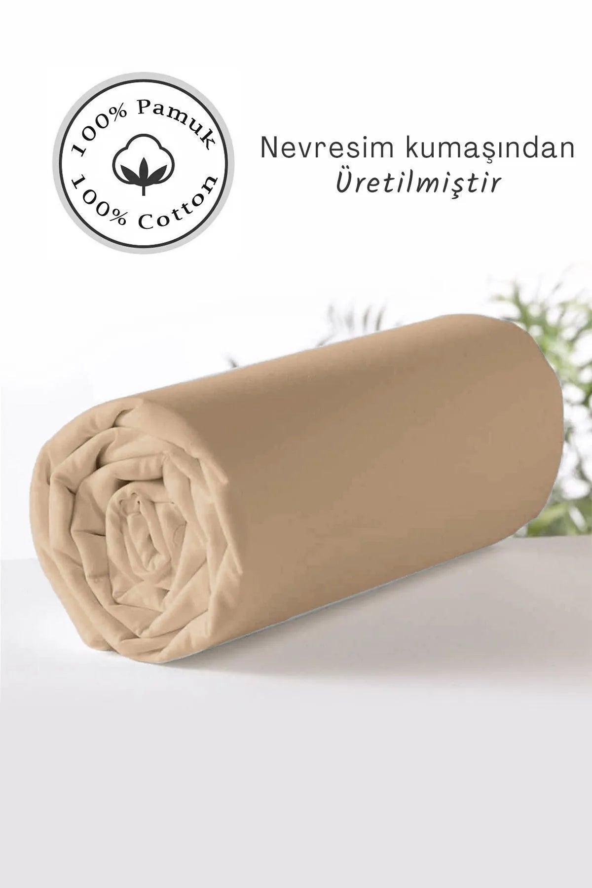 Lastikli Çarşaf %100 Pamuk Oeko-tex® Sertifikalı (Nevresim Kumaşından Üretilmiştir) 57 Tel Bej