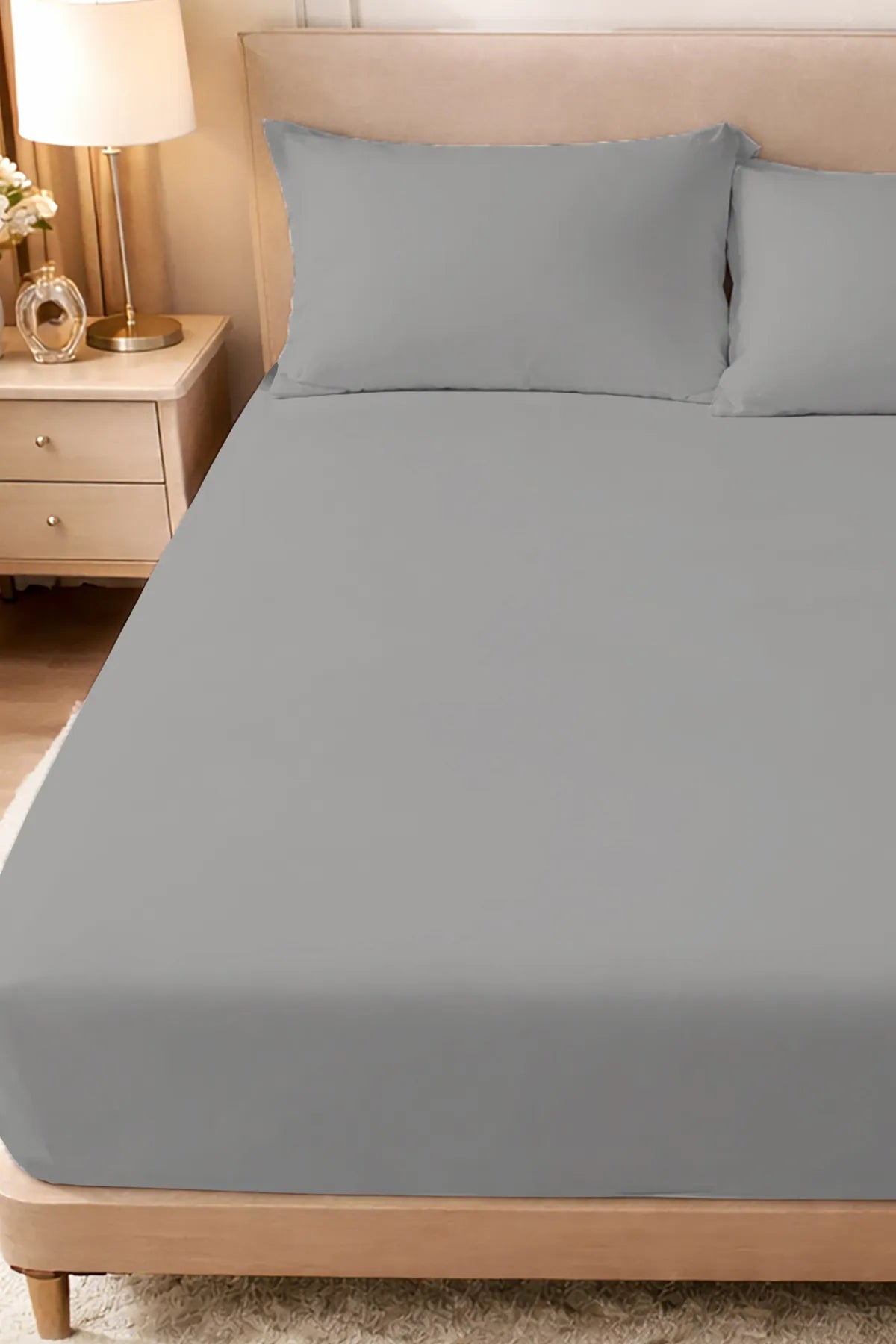 Lastikli Çarşaf %100 Pamuk Oeko-tex® Sertifikalı (Nevresim Kumaşından Üretilmiştir) 57 Tel Gri