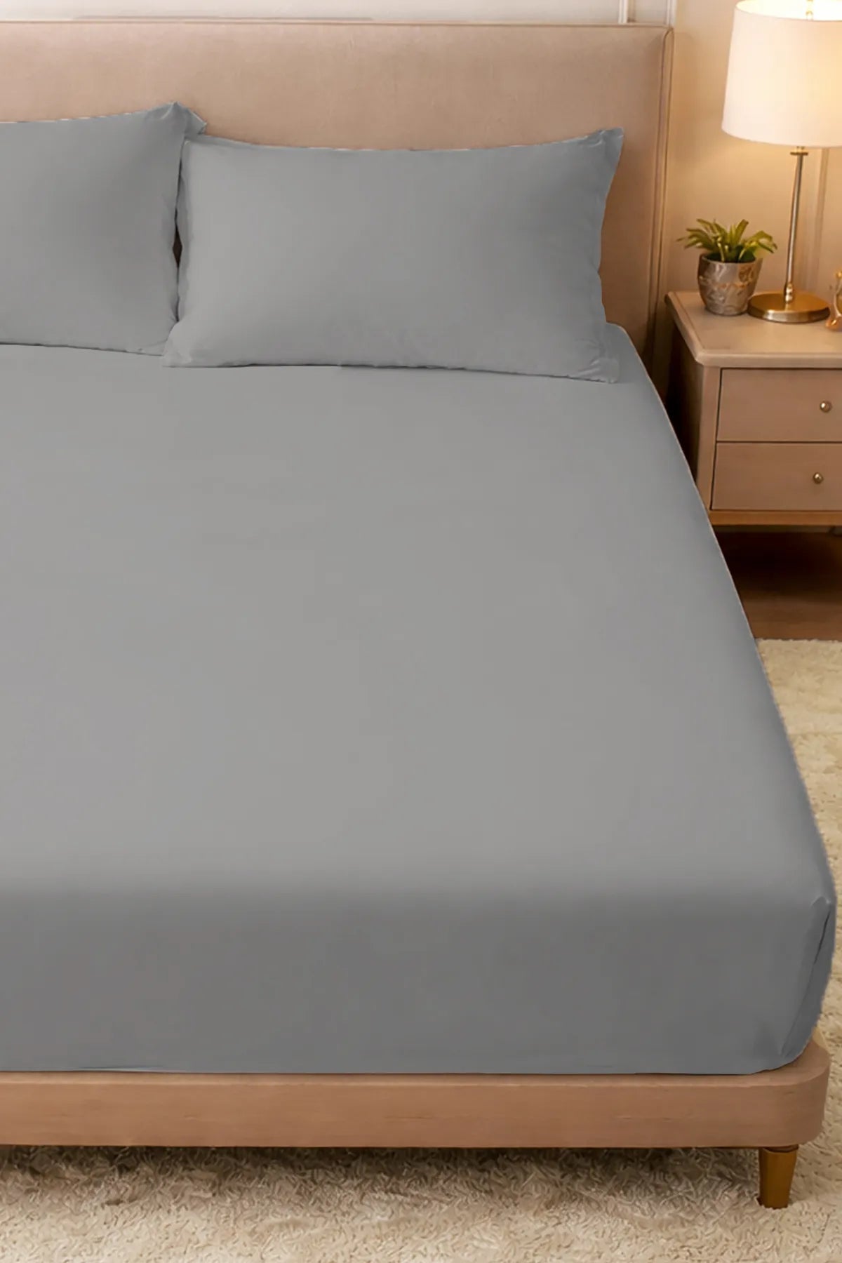 Lastikli Çarşaf %100 Pamuk Oeko-tex® Sertifikalı (Nevresim Kumaşından Üretilmiştir) 57 Tel Gri