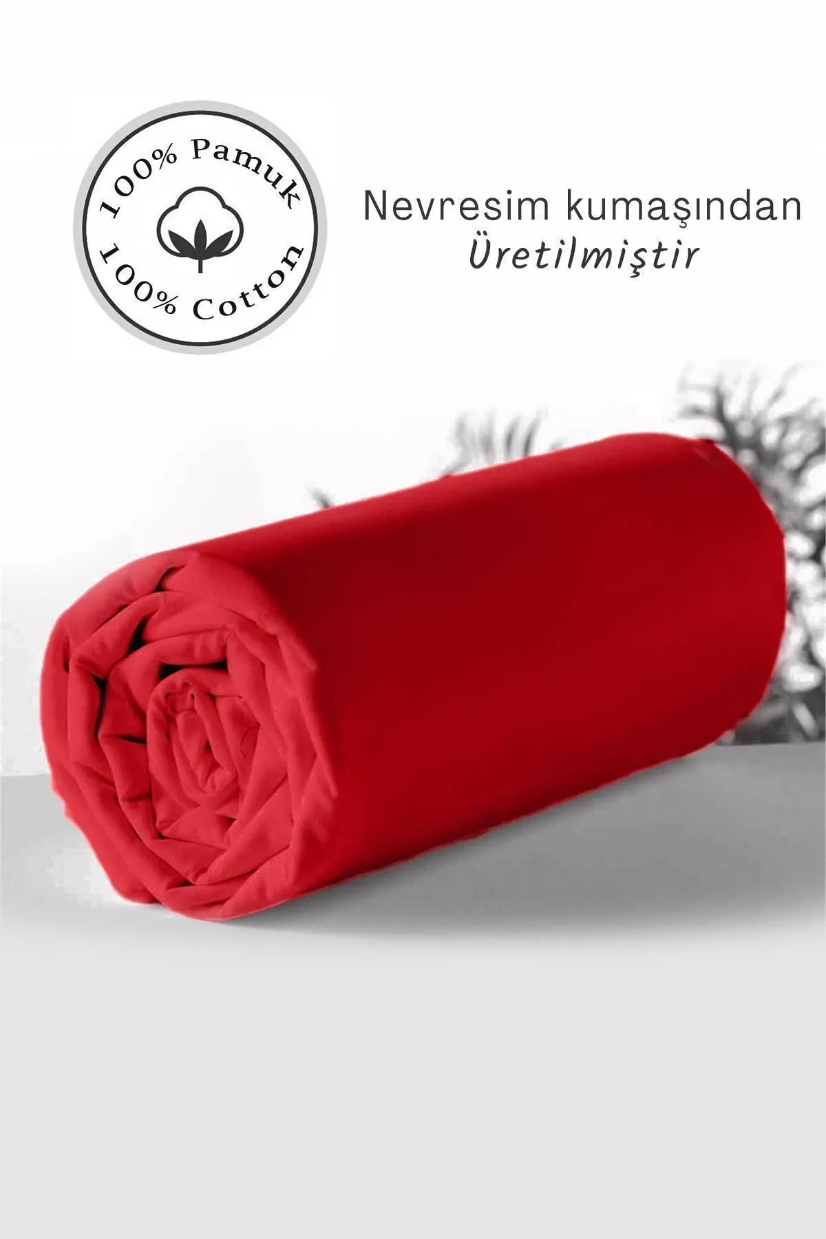 Lastikli Çarşaf %100 Pamuk Oeko-tex® Sertifikalı (Nevresim Kumaşından Üretilmiştir) 57 Tel Kırmızı