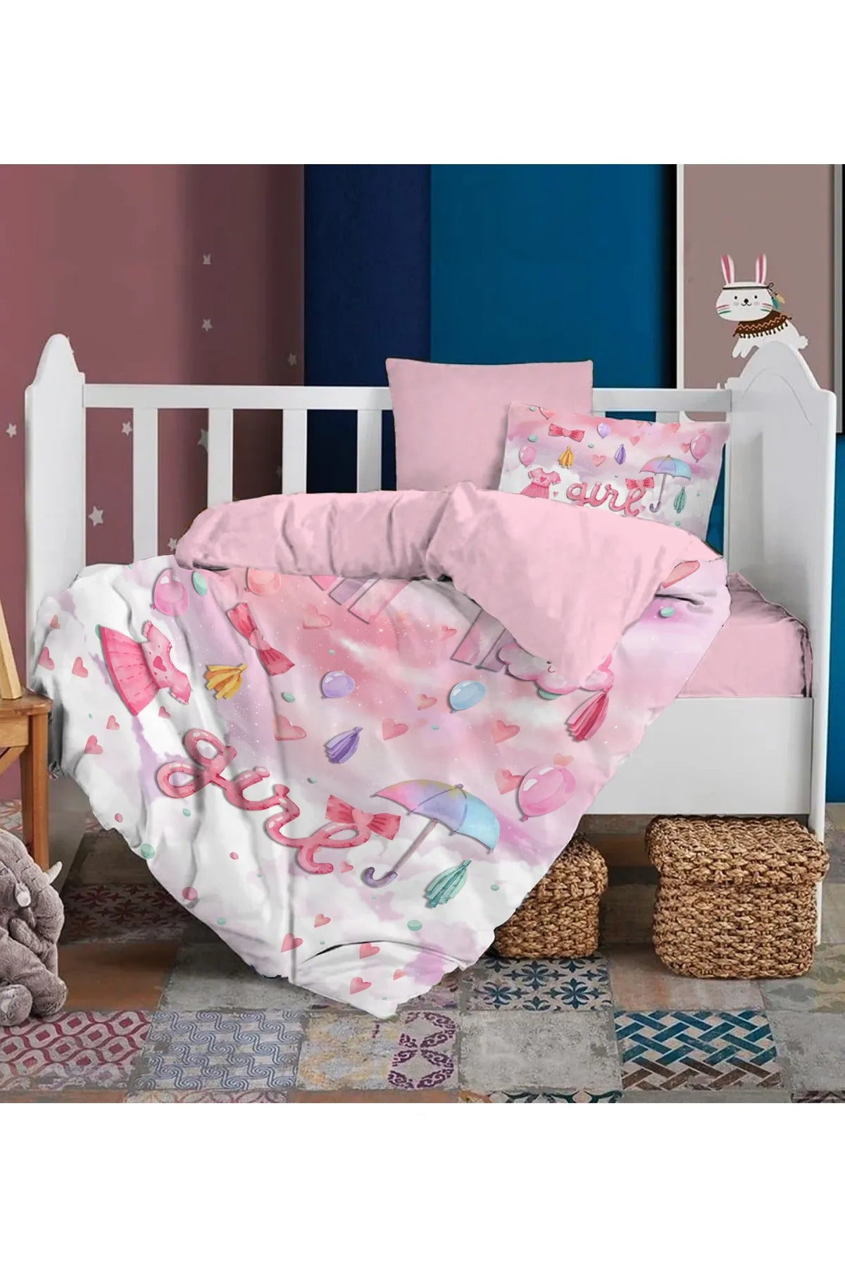 Bebek Nevresim %100 Pamuk Oeko-tex®Sertifikalı Özel Dokuma Bear and Rain