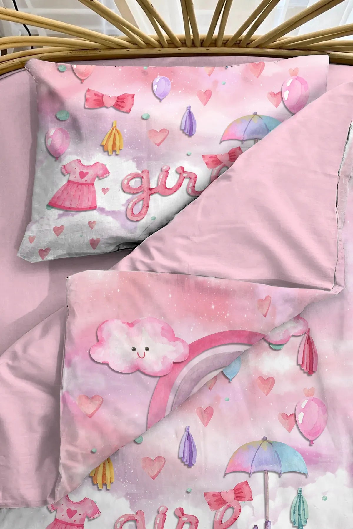 Bebek Nevresim %100 Pamuk Oeko-tex®Sertifikalı Özel Dokuma Bear and Rain