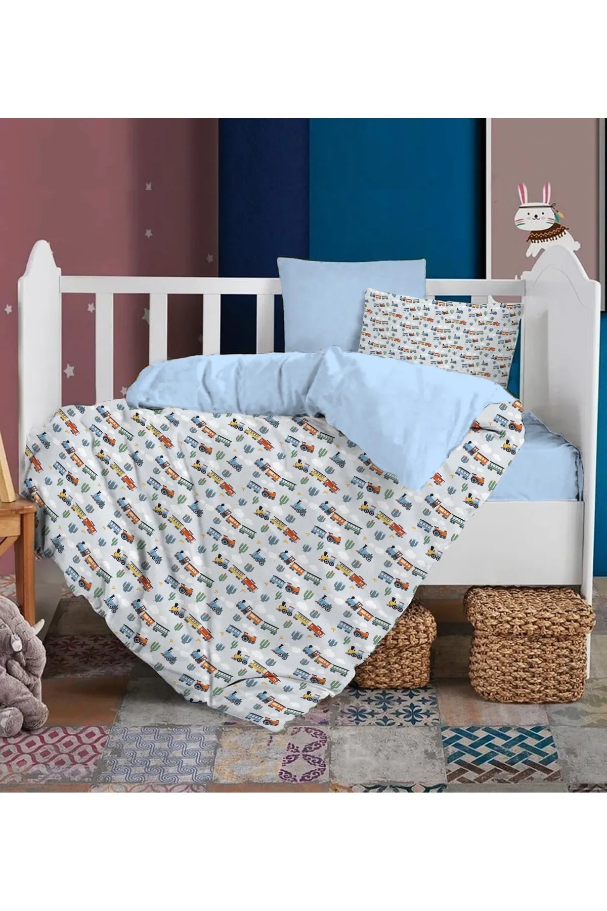 Bebek Nevresim %100 Pamuk Oeko-tex®Sertifikalı Özel Dokuma Heroes Train