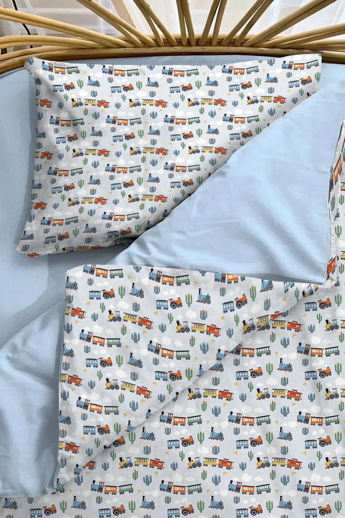 Bebek Nevresim %100 Pamuk Oeko-tex®Sertifikalı Özel Dokuma Heroes Train