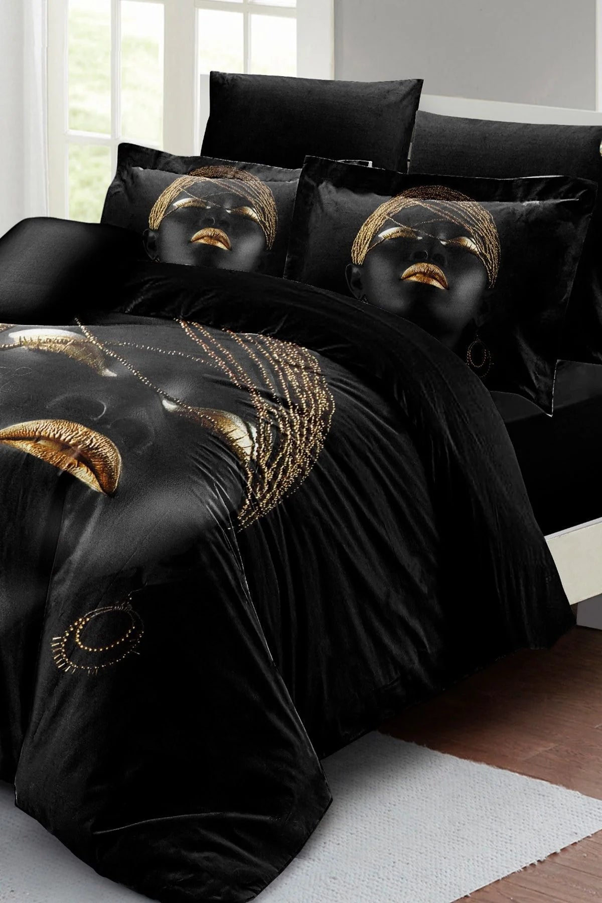 African Women Çift Kişilik Nevresim Takımı 3D Pamuk Saten