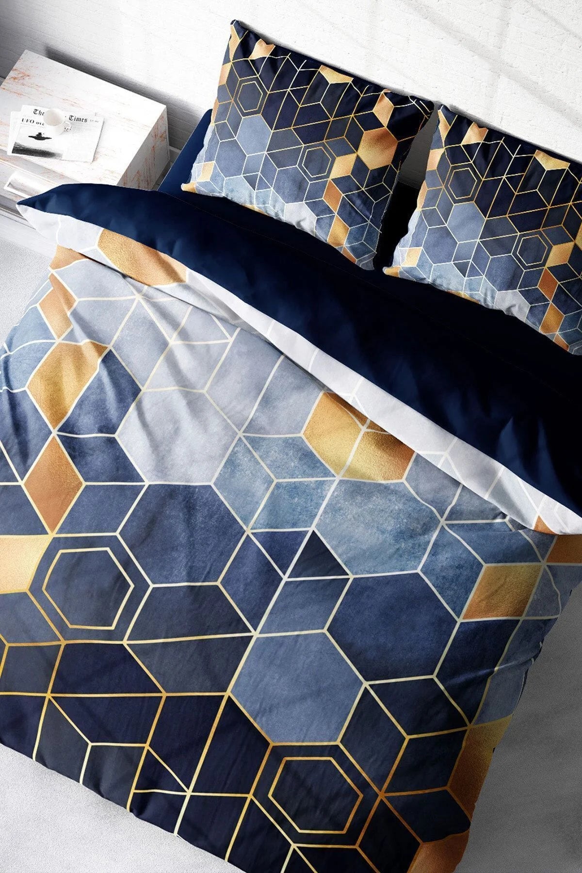 Arty Blue 3D Pamuk Saten Çift Kişilik Nevresim Takımı