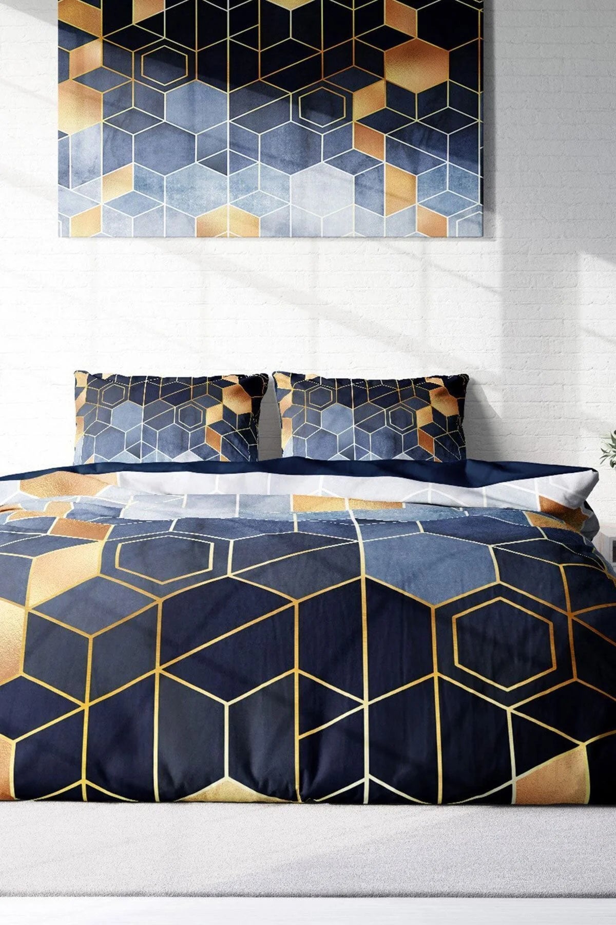 Arty Blue 3D Pamuk Saten Çift Kişilik Nevresim Takımı