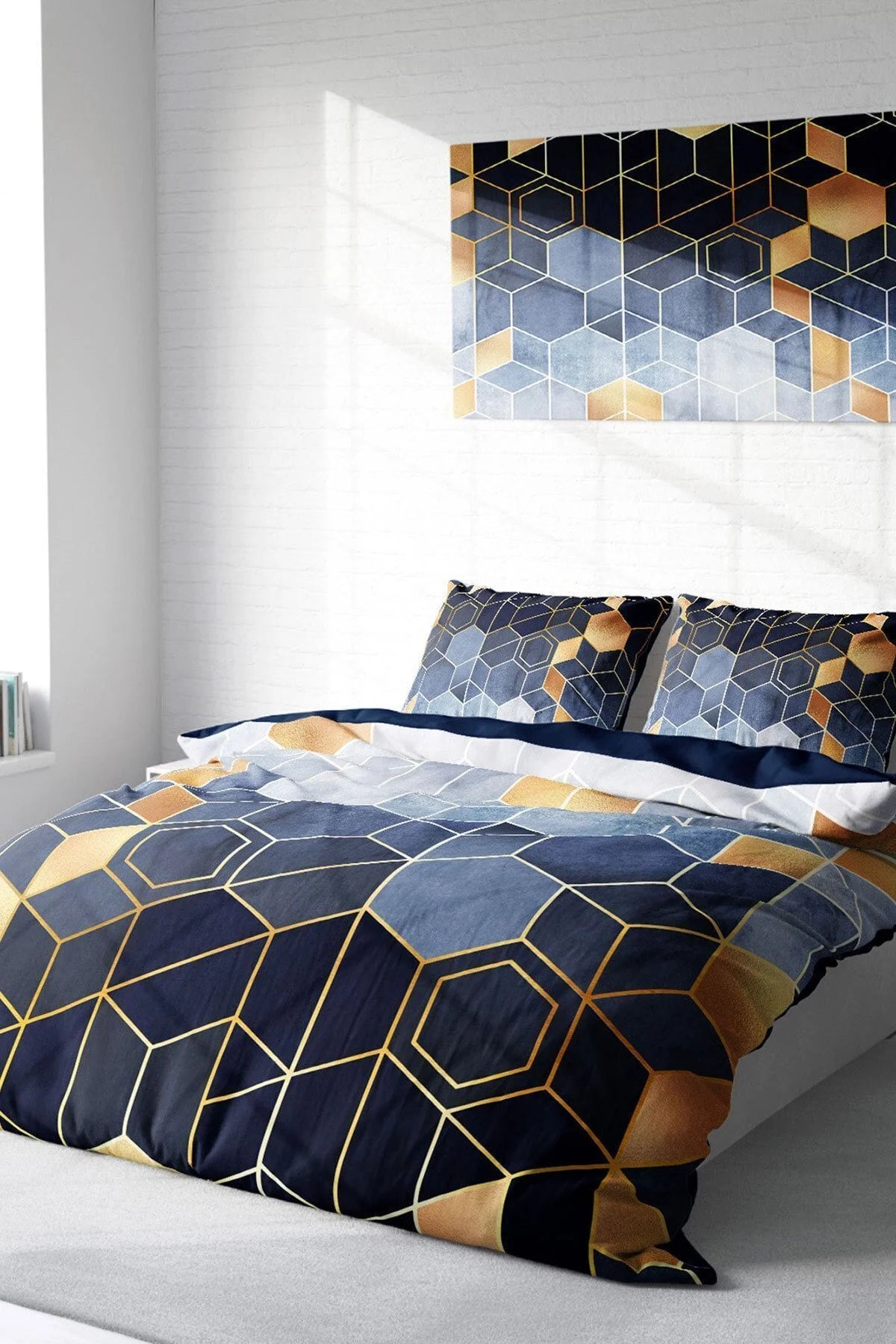 Arty Blue 3D Pamuk Saten Çift Kişilik Nevresim Takımı