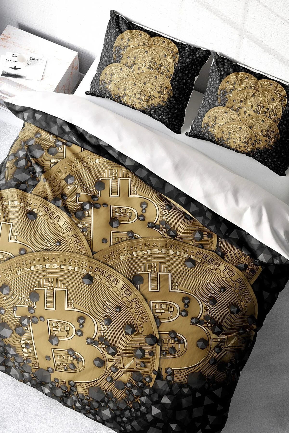 Bitcoin 1 3D Pamuk Saten Çift Kişilik Nevresim Takımı
