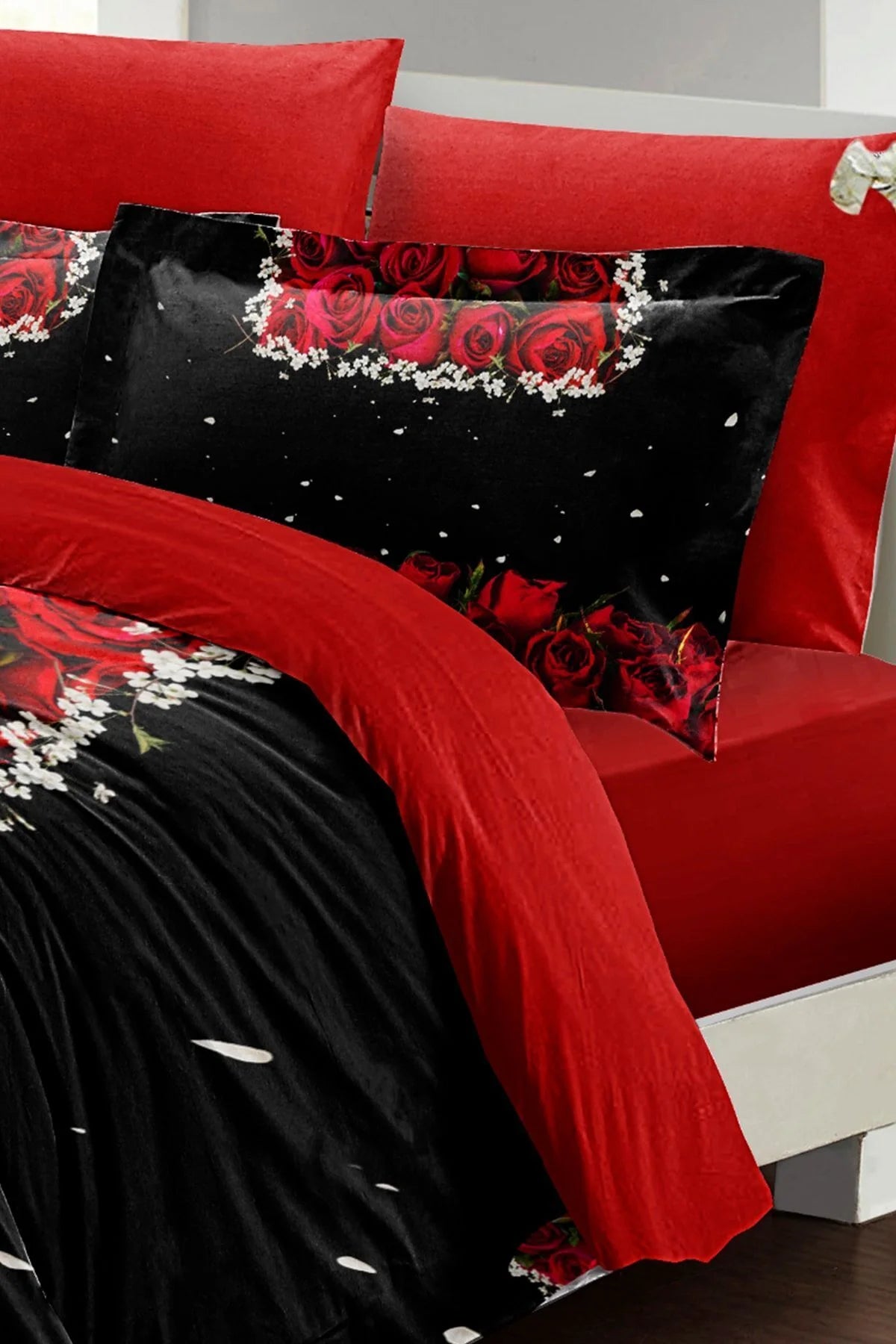 Black Rose 3D Pamuk Saten %100 Pamuk Çift Kişilik Nevresim Takımı