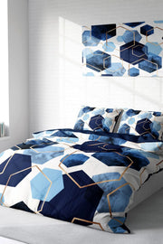 Blue Hexagon 3D Pamuk Saten Çift Kişilik Nevresim Takımı