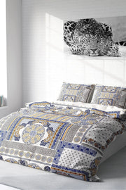 Blue Patchwork 3D Pamuk Saten Çift Kişilik Nevresim Takımı