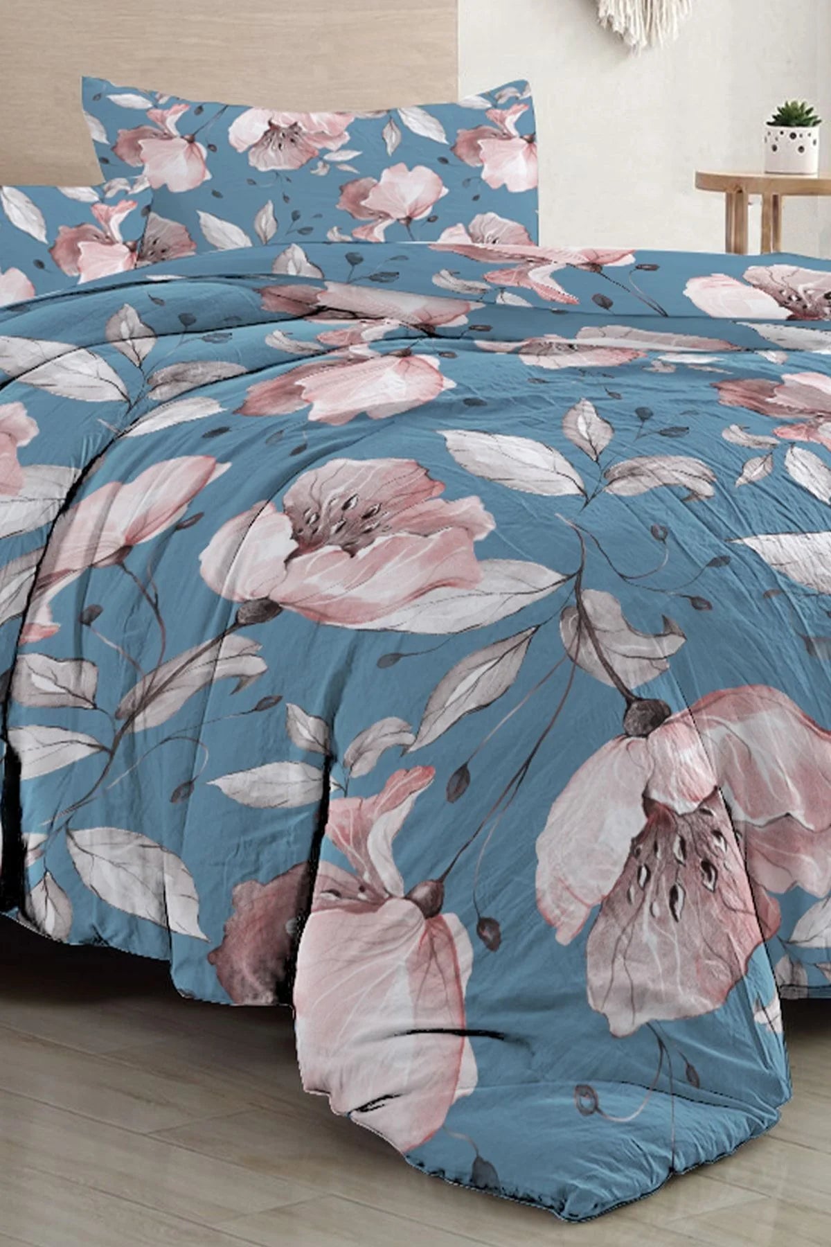 Blue Rose Çift Kişilik Nevresim Takımı 3D Pamuk Saten