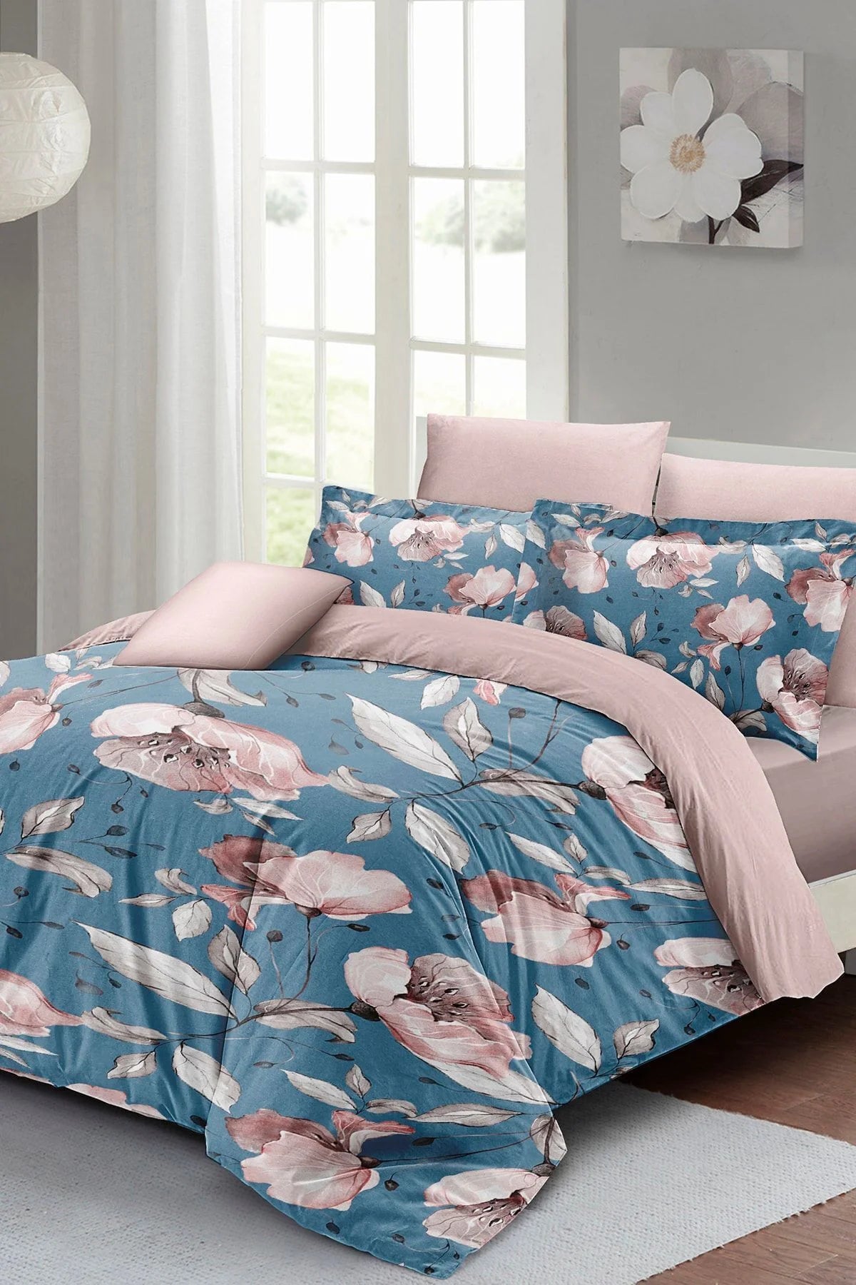 Blue Rose Çift Kişilik Nevresim Takımı 3D Pamuk Saten