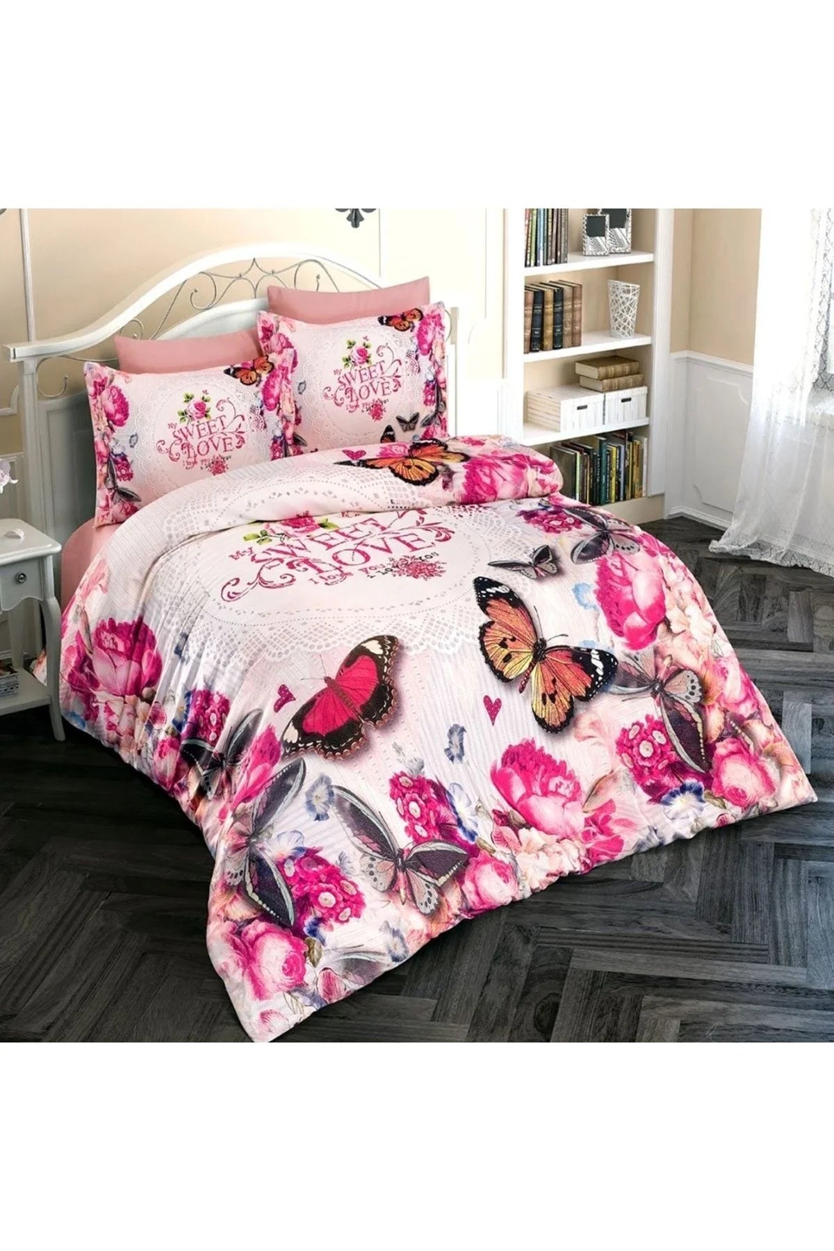 Butterfly 2 3D Pamuk Saten Çift Kişilik Nevresim Takımı