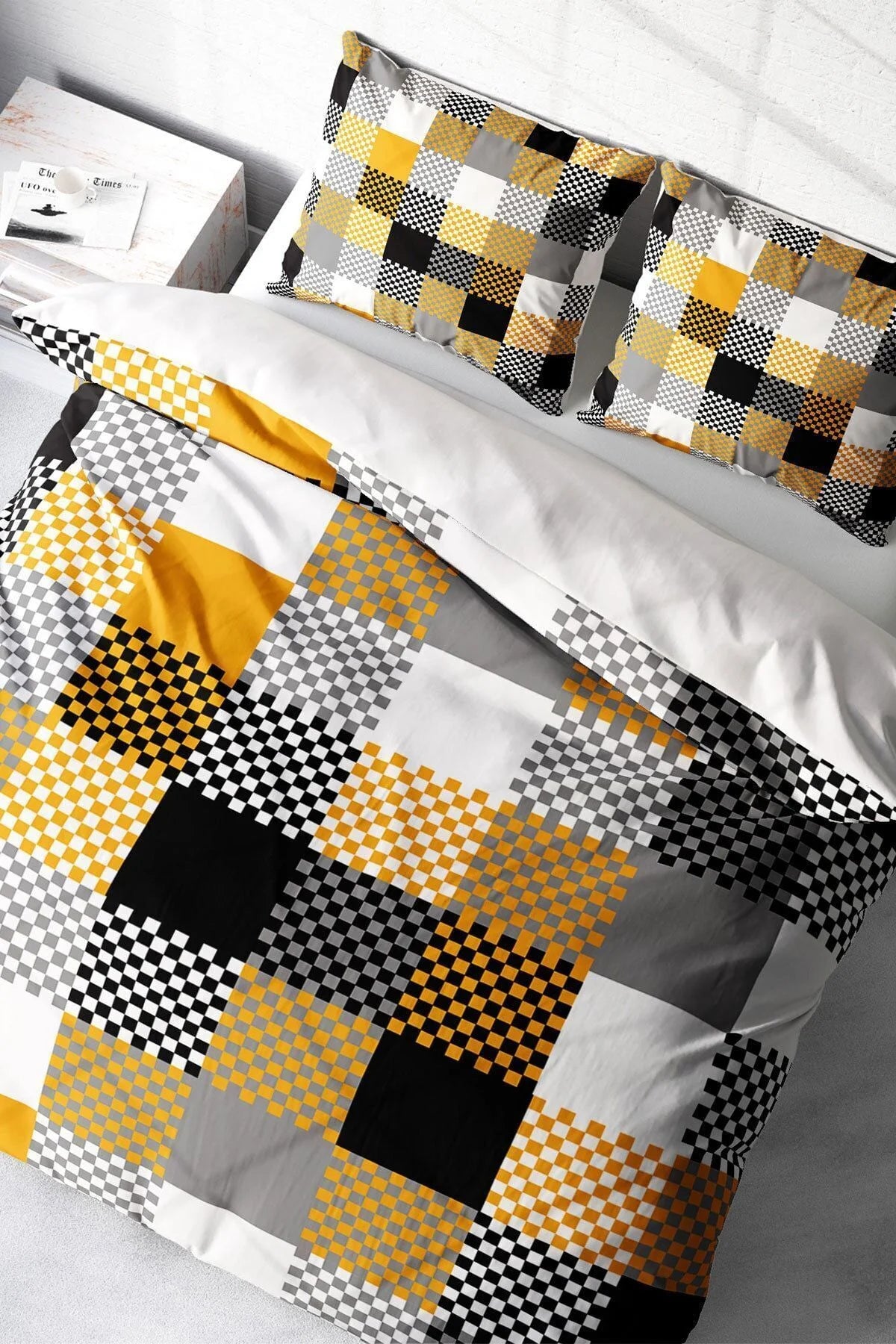 Checkers Gray Modern Çift Kişilik Nevresim Takımı