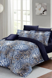 Çift Kişilik 3D Nevresim Takımı Pamuk Saten Blue Leopard