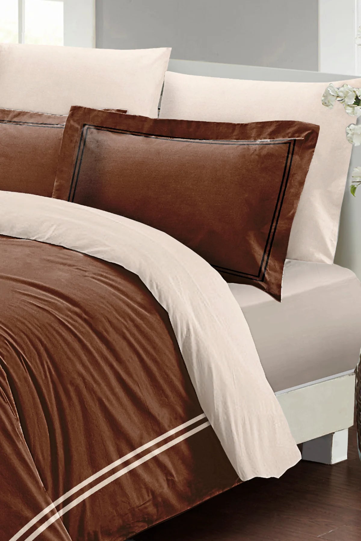 Çift Kişilik Nevresim Takımı Özel Dokuma Luxury Pamuk Saten Coffee
