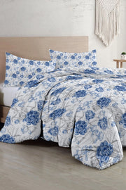 Çift Kişilik Nevresim Takımı Özel Dokuma Pamuk Saten Tuval Koleksiyonu Shadow Flowers Blue