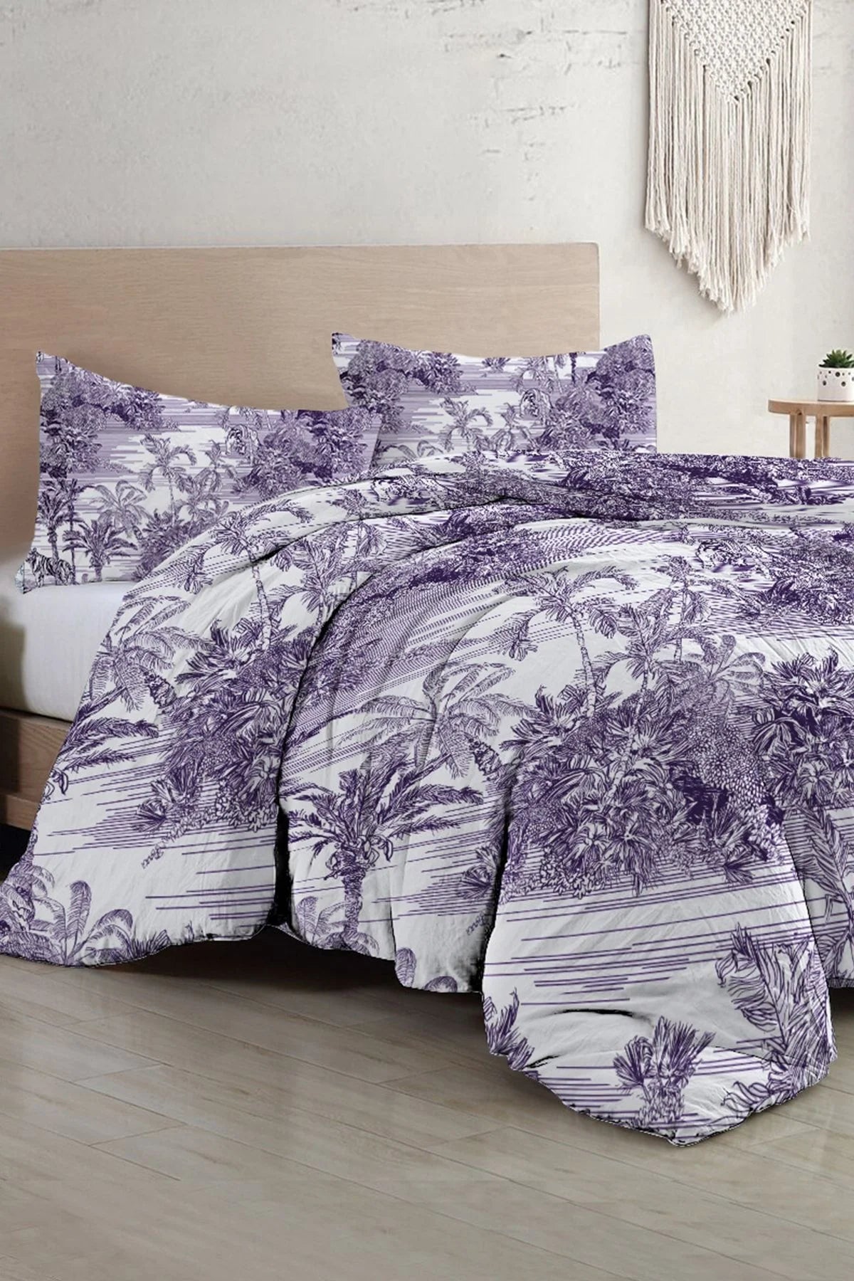 Çift Kişilik Nevresim Takımı Özel Dokuma Pamuk Saten Tuval Koleksiyonu Tropical Island Purple