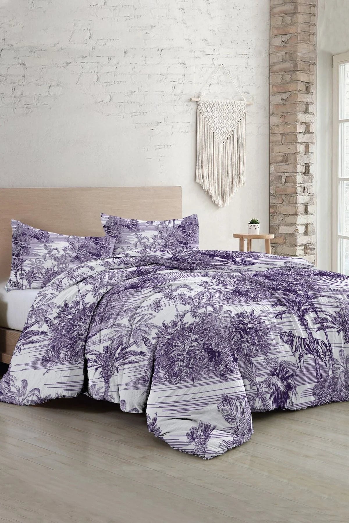 Çift Kişilik Nevresim Takımı Özel Dokuma Pamuk Saten Tuval Koleksiyonu Tropical Island Purple