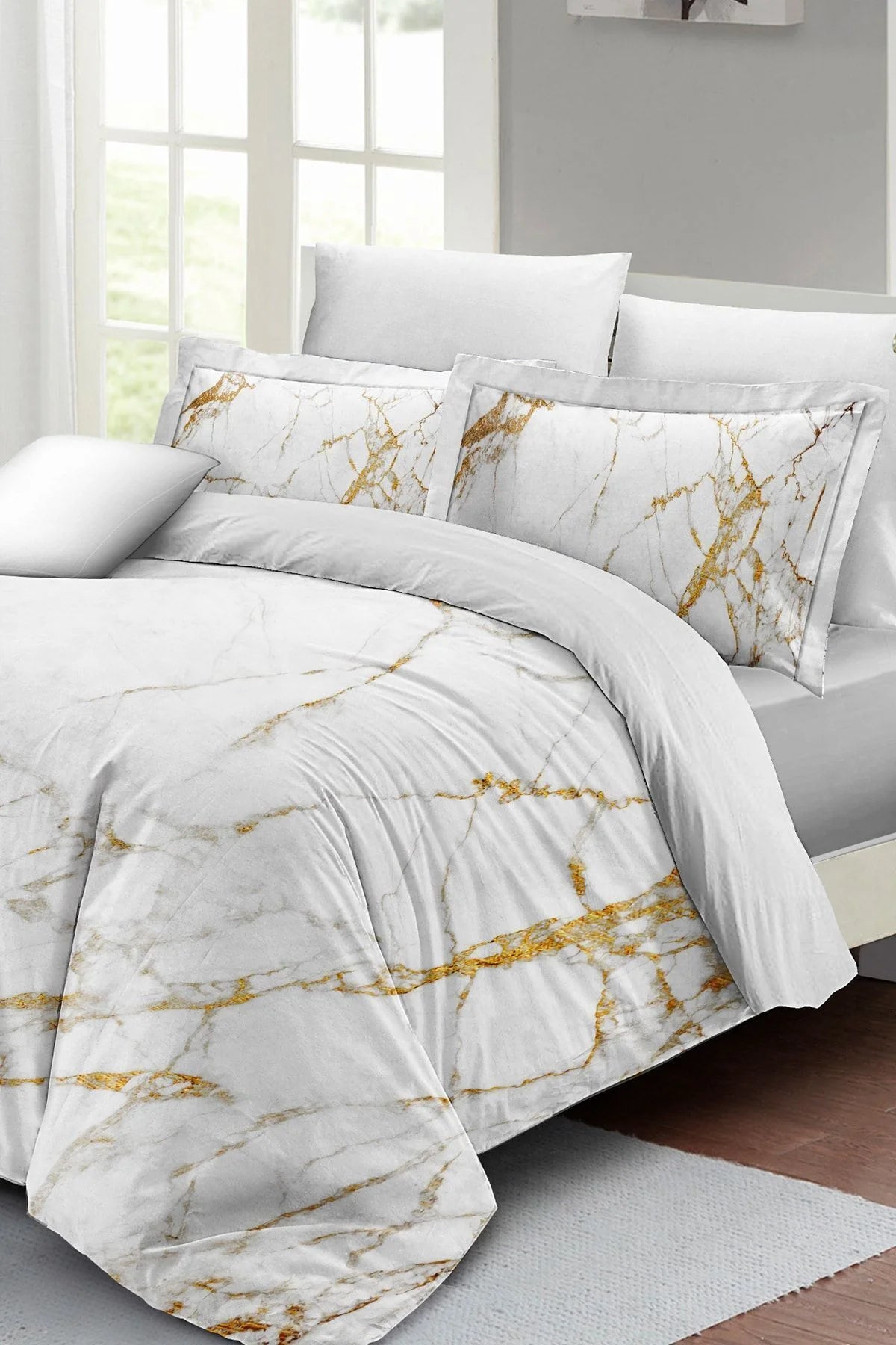 Çift Kişilik Nevresim Takımı Pamuk Saten Çift Kişilik 3D Digital Marble Shiny