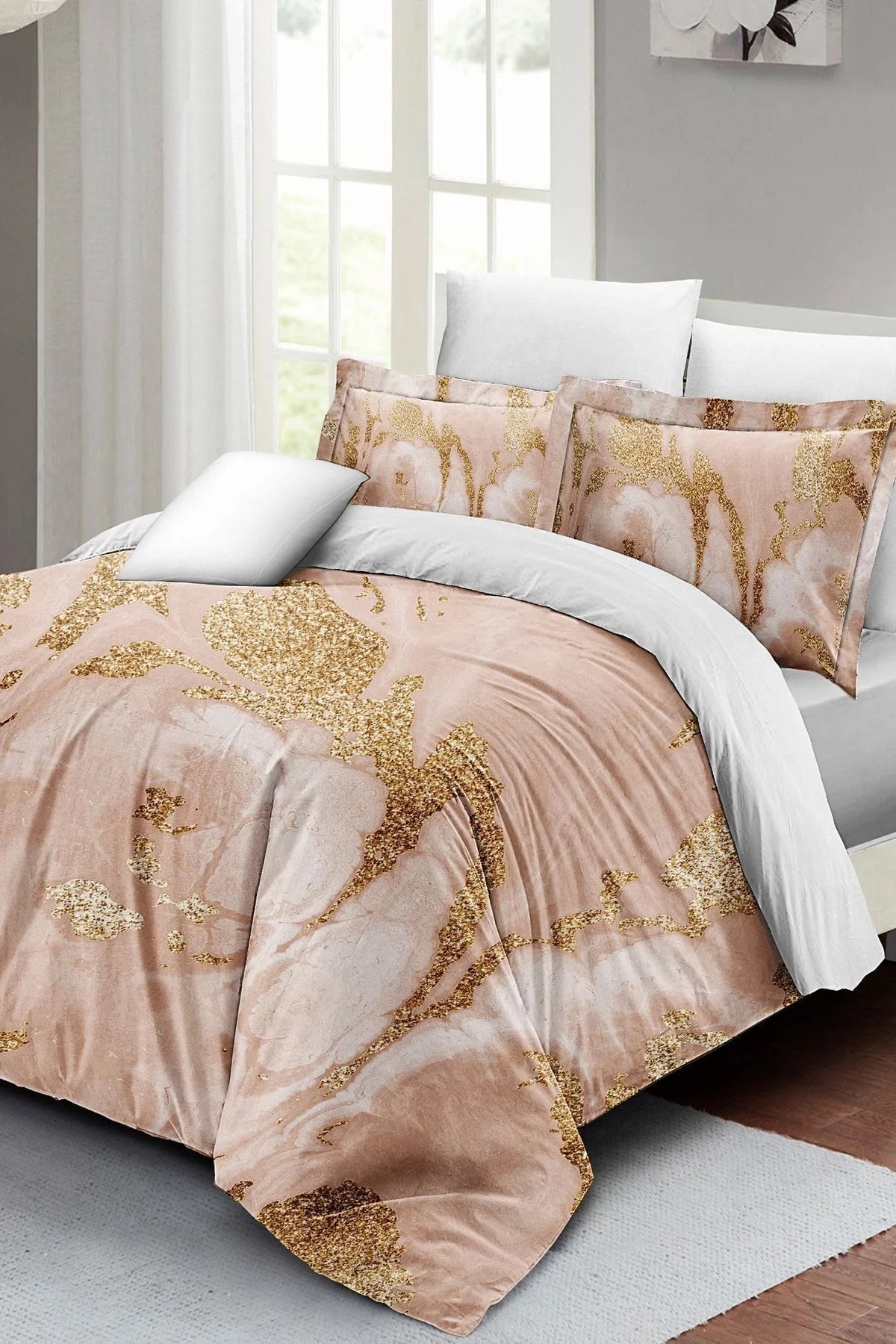 Çift Kişilik Nevresim Takımı Pamuk Saten Çift Kişilik 3D Digital Marble Shiny
