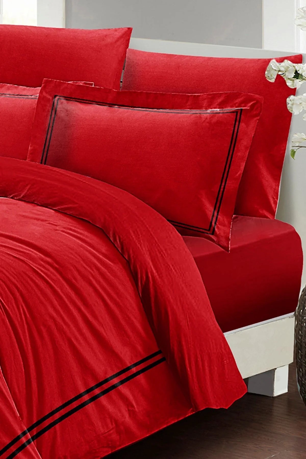 Çift Kişilik Nevresim Takımı Sık Dokuma Luxury Pamuk Saten Kırmızı
