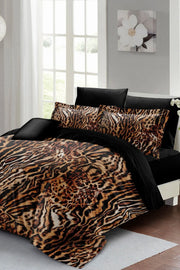 Çift Kişilik Nevresim Takımı Sık Dokuma Pamuk Saten 3D Özel Tasarım Brown Zebra