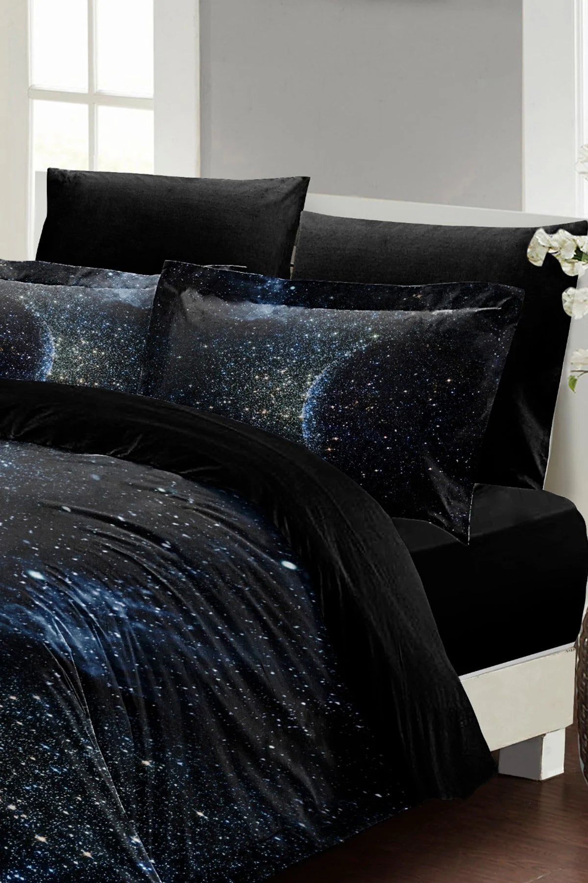 Çift Kişilik Nevresim Takımı Sık Dokuma Pamuk Saten 3D Özel Tasarım Star Moon