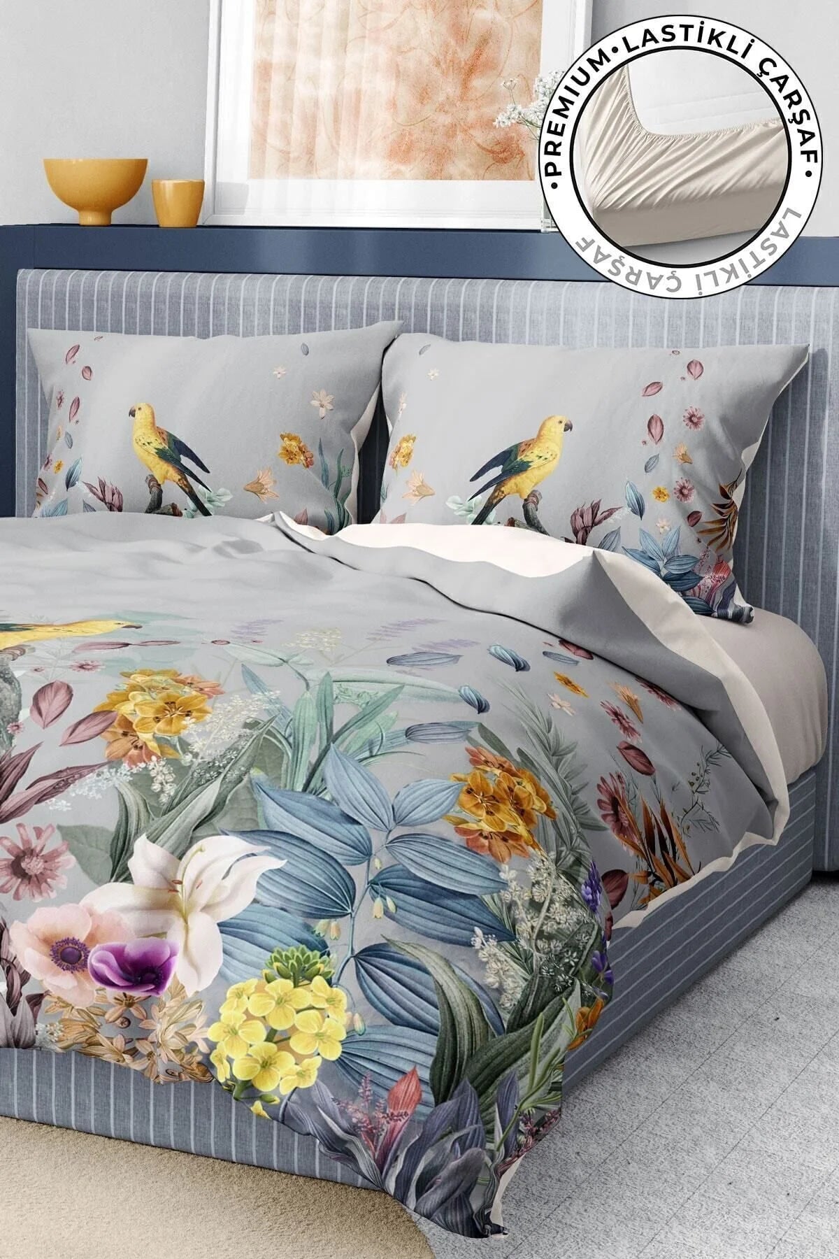 Çift Kişilik Nevresim Takımı %100 Pamuk Lastikli Çarşaflı Forest