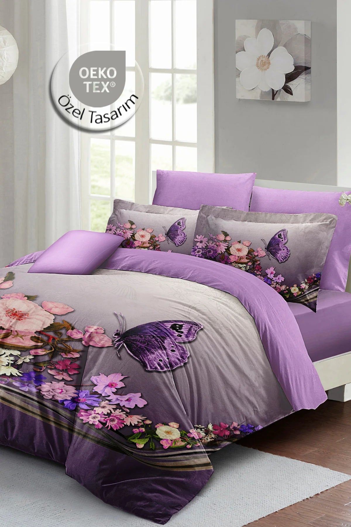 Çift Kişilik %100 Pamuk Saten Nevresim Takımı Butterfly – Anneler Günü Özel Dokuma