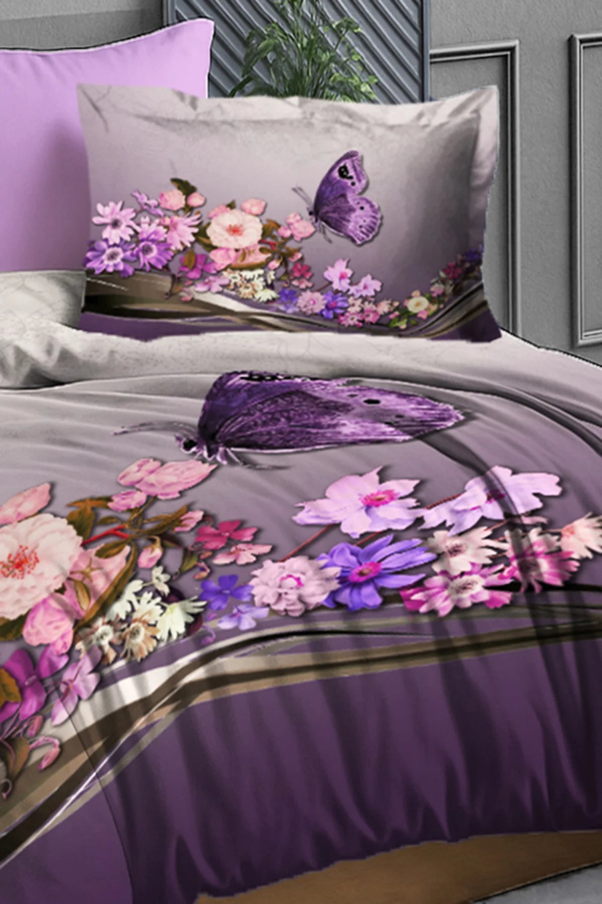 Çift Kişilik %100 Pamuk Saten Nevresim Takımı Butterfly – Anneler Günü Özel Dokuma