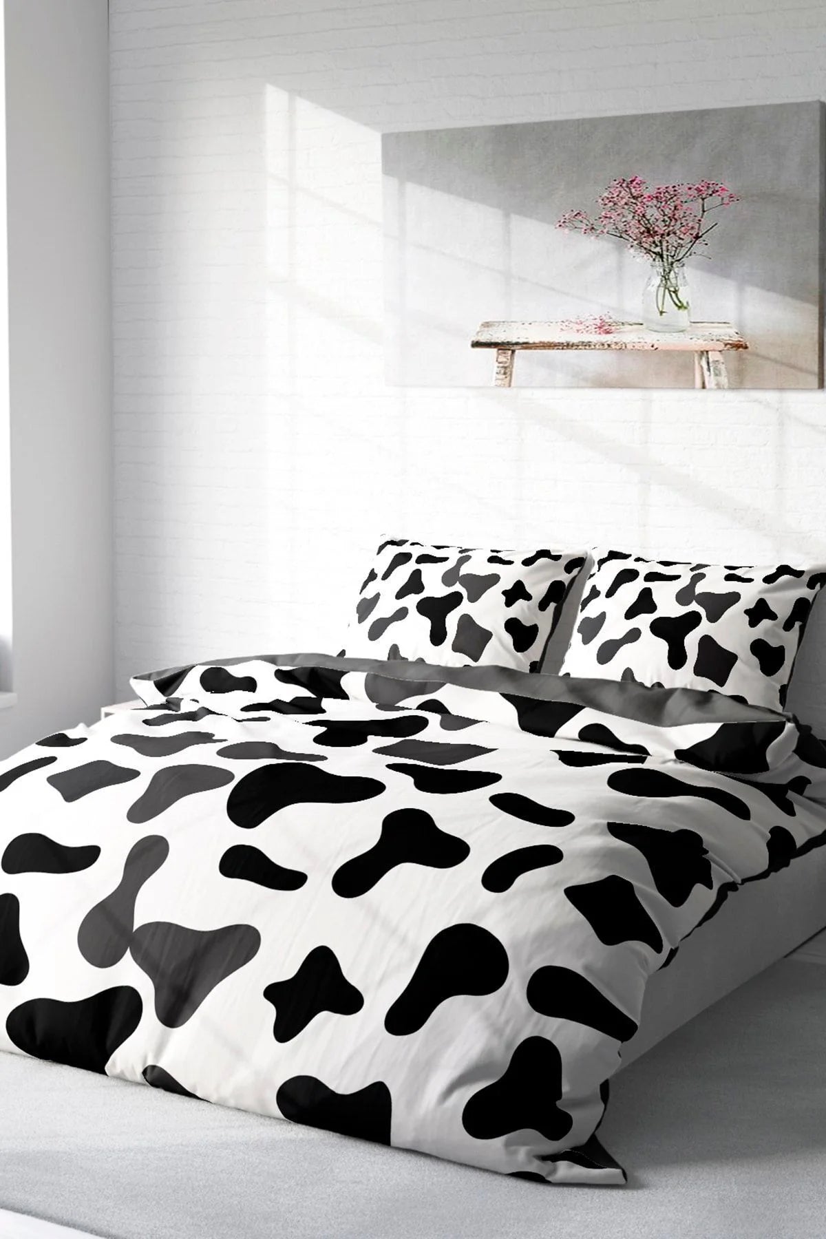 Cow 3D Pamuk Saten Çift Kişilik Nevresim Takımı