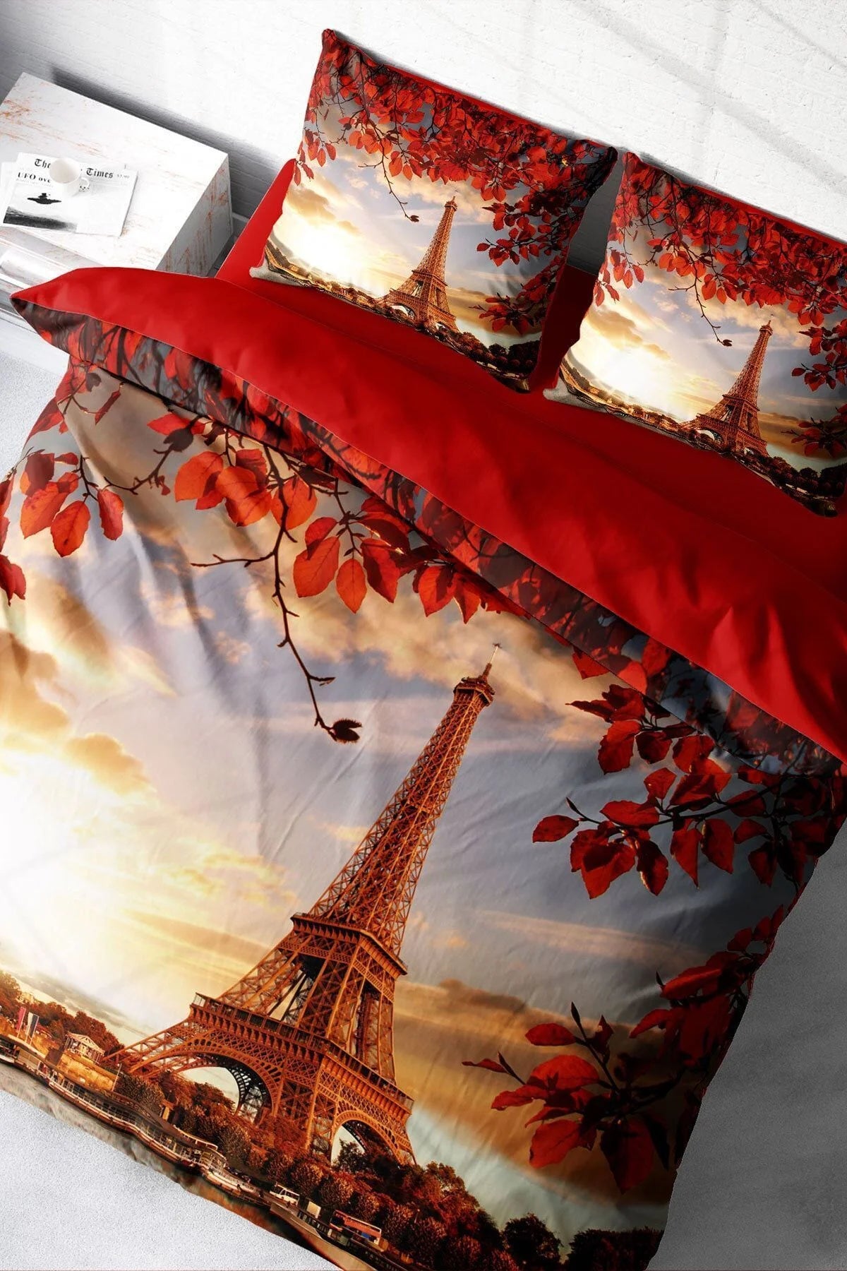 Eiffel 3D Pamuk Saten Çift Kişilik Nevresim Takımı