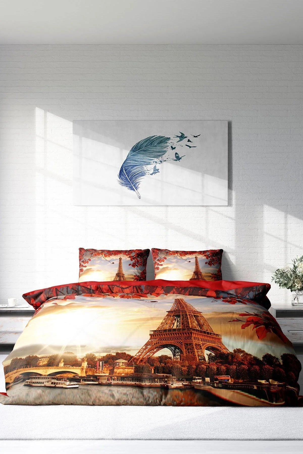 Eiffel 3D Pamuk Saten Çift Kişilik Nevresim Takımı