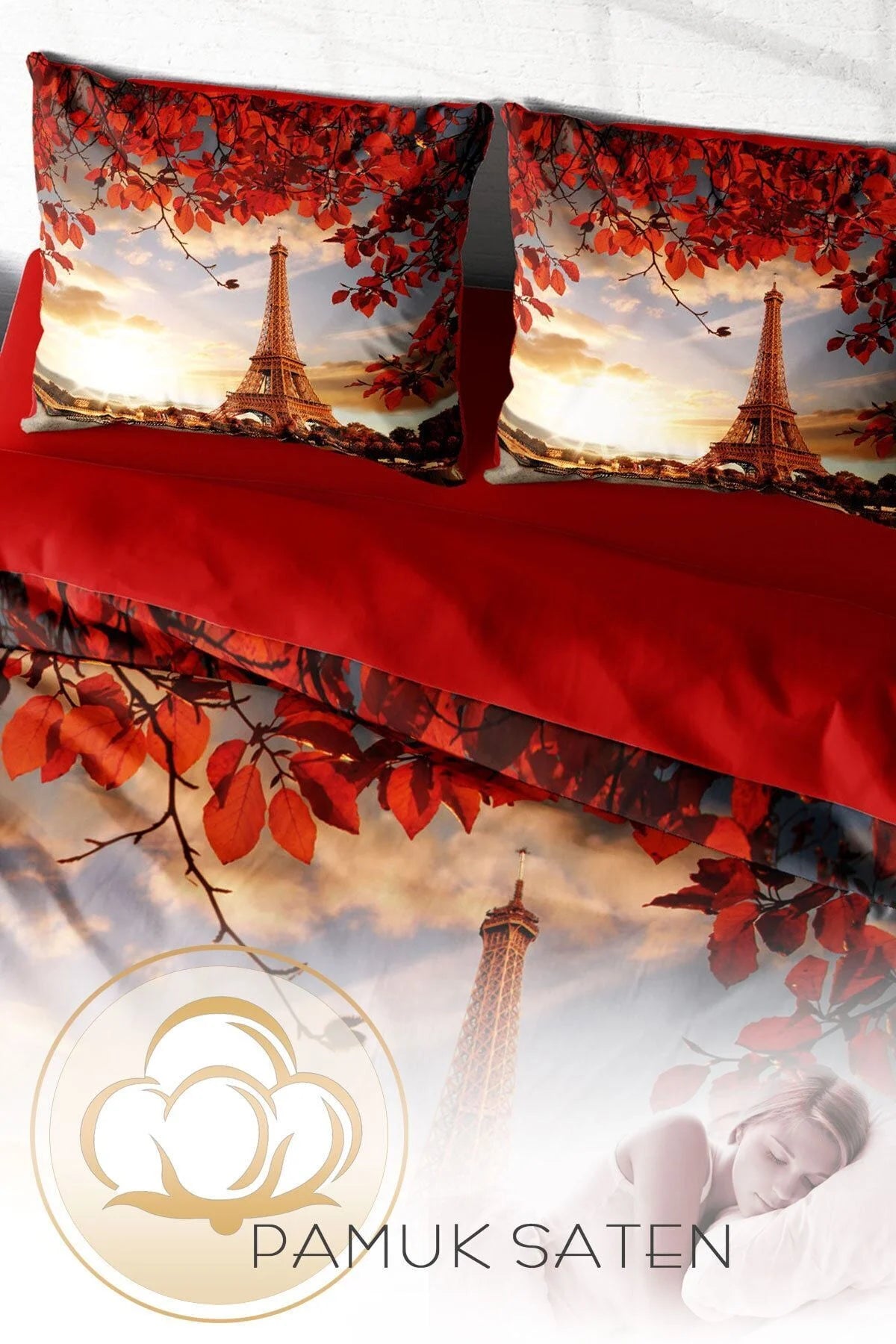 Eiffel 3D Pamuk Saten Çift Kişilik Nevresim Takımı