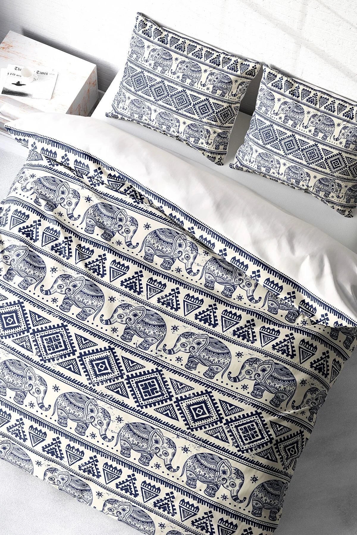 Ethnic Elephant 3D Pamuk Saten Çift Kişilik Nevresim Takımı