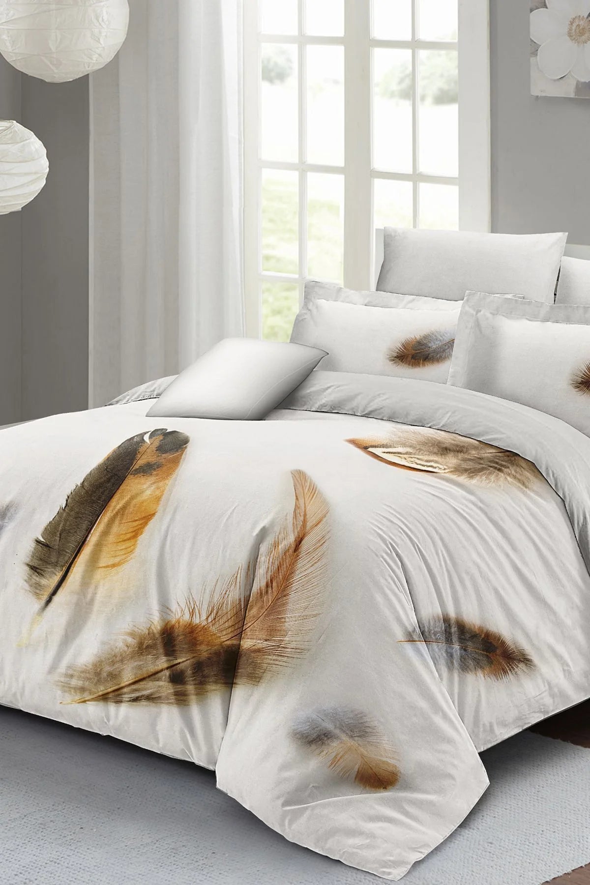 Feather 3D Dijital Baskılı Çift Kişilik Nevresim Takımı