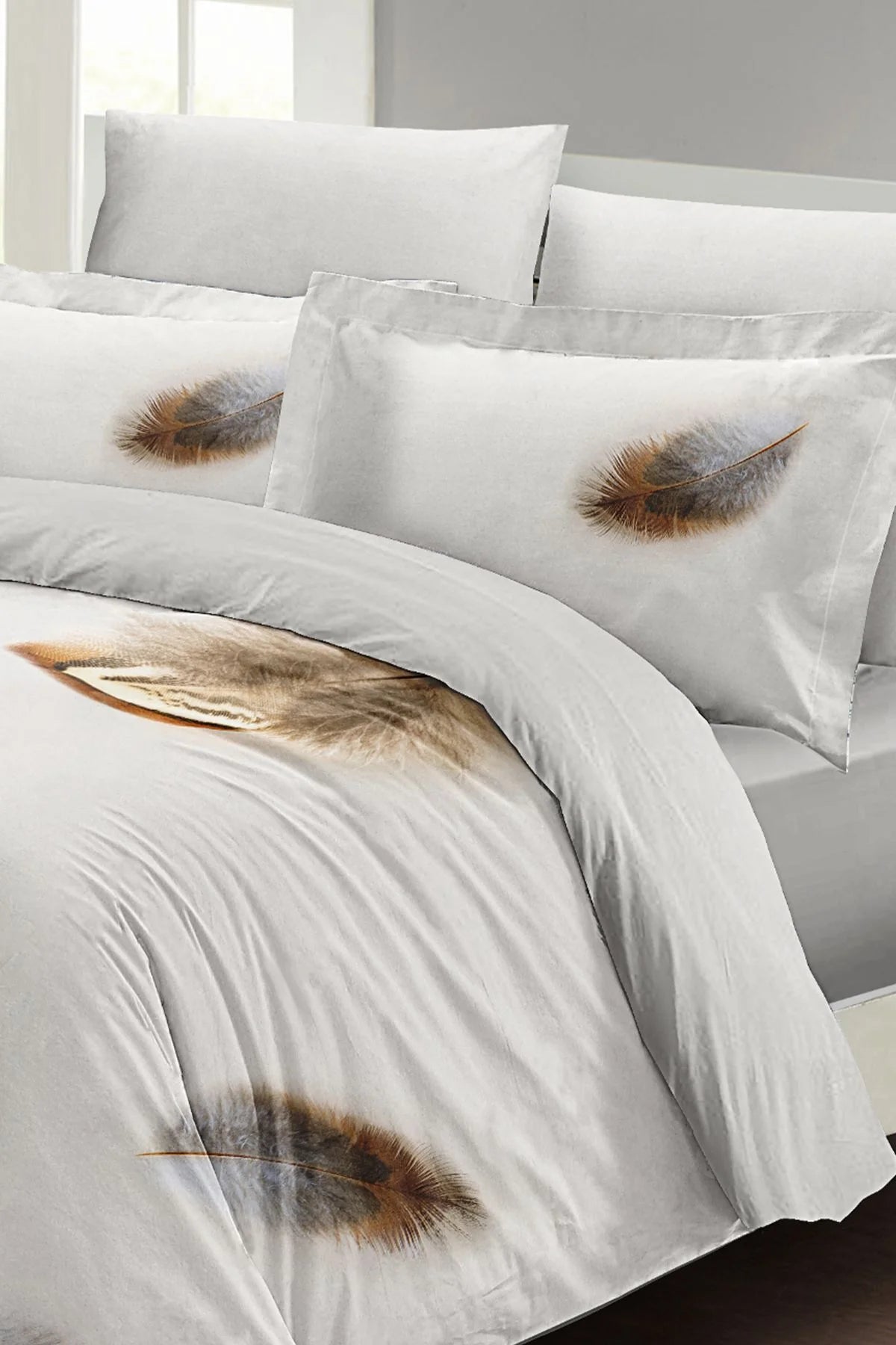 Feather 3D Dijital Baskılı Çift Kişilik Nevresim Takımı