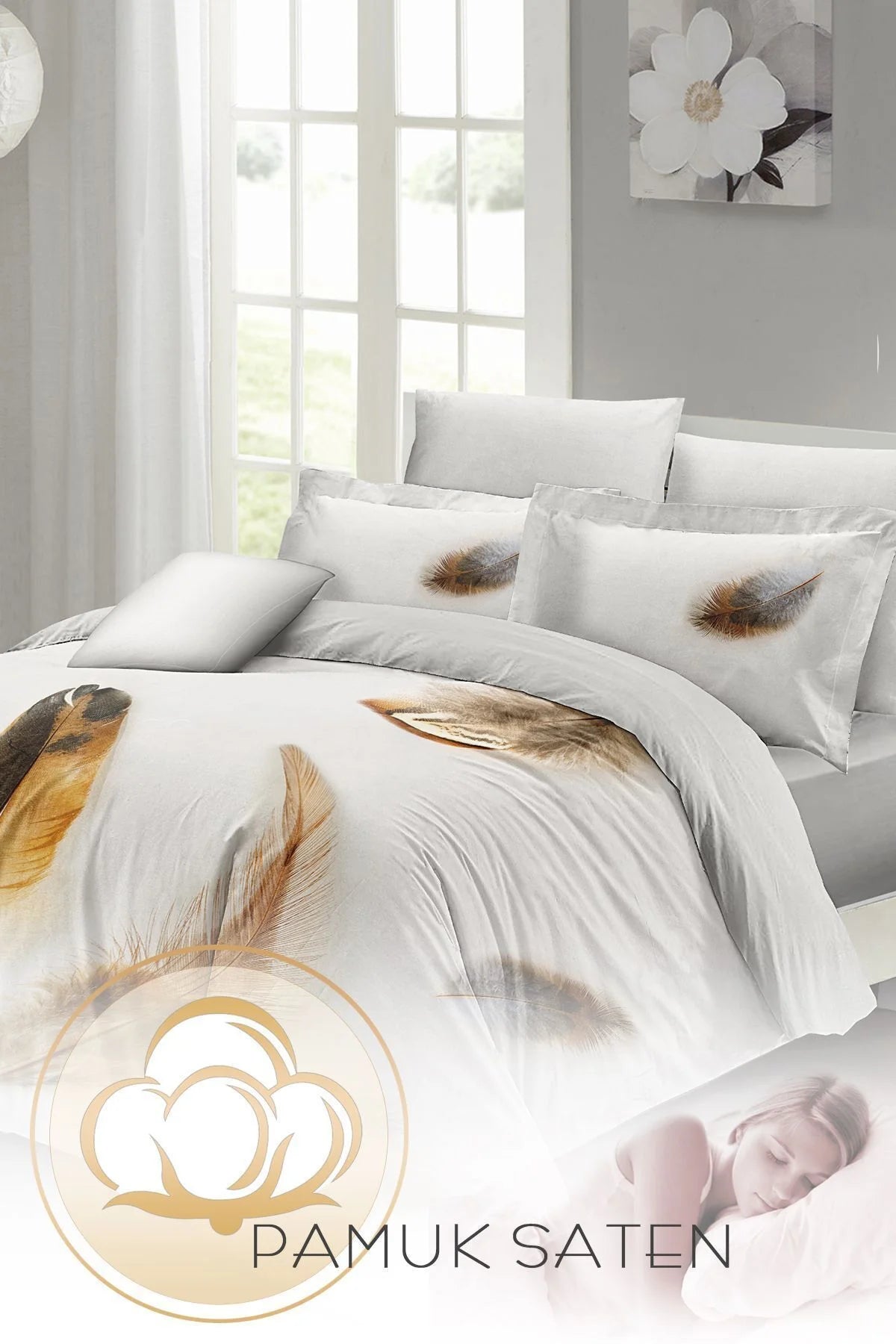 Feather 3D Dijital Baskılı Çift Kişilik Nevresim Takımı